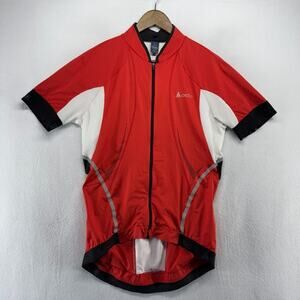 Odlo Cycling Jersey Men's Large Red White Racing Pockets Full Zip Training
